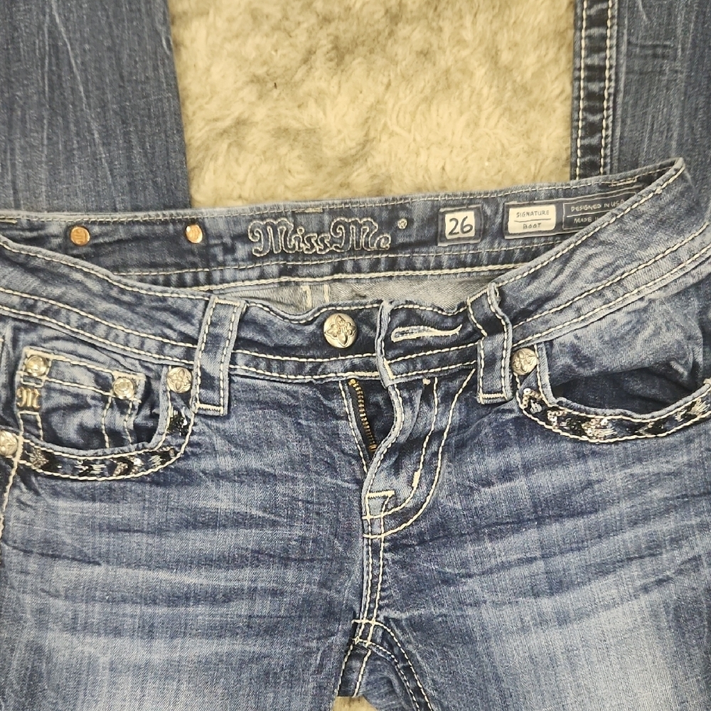 Miss Me Blue Boot Cut Jeans with Distinctive Fading